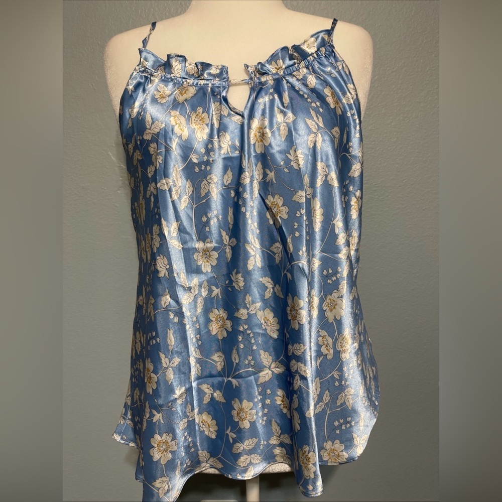 Blue Floral Camisole Top Sleeveless Spaghetti Strap Coquette Ethereal Medium
